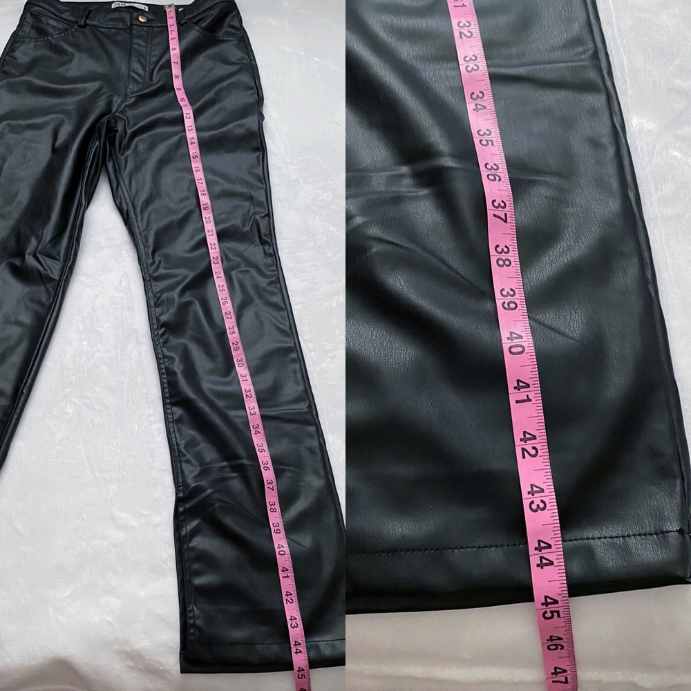 Zara Black Faux Leather Straight Leg Parted Ankle Pants - Picture 6 of 13
